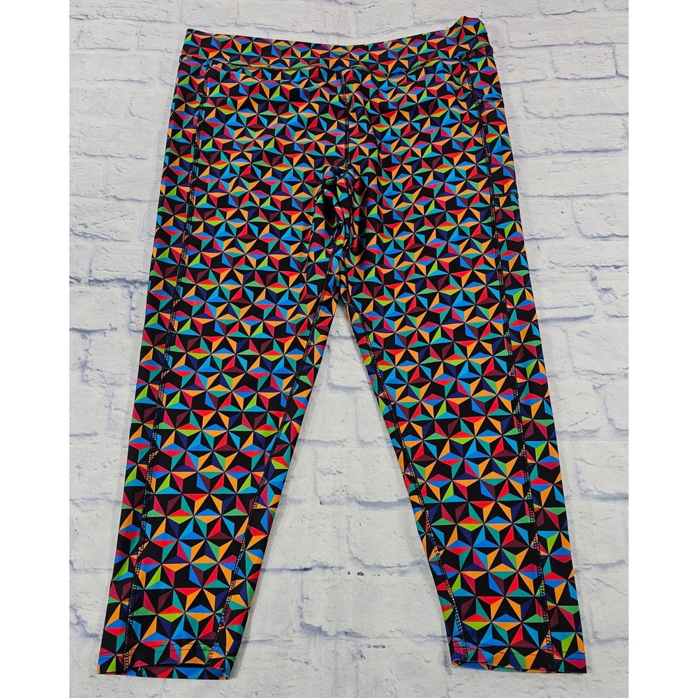 Disney Epcot Leggings Women XXL Multicolor Geometric Kaleidoscope Crop Pocket